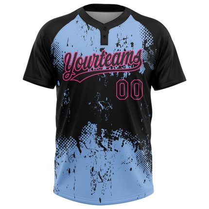Personalized Grunge Art 3D Abstract Black Light Blue-Pink Two-Button Unisex Softball Jersey Personalized Black Light Blue-Pink