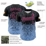 Custom 3D Abstract Wave Baseball Jersey in Black Light Blue-Pink Design Personalized Black Light Blue-Pink 3D Abstract Wave