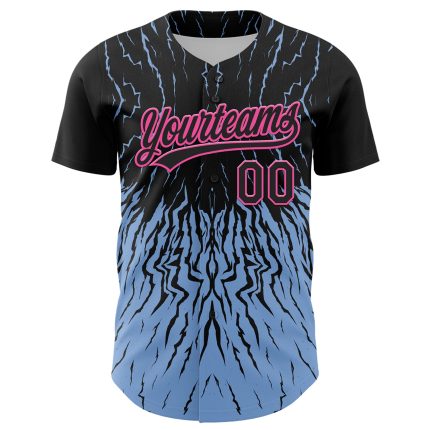 Custom 3D Abstract Wave Baseball Jersey in Black Light Blue-Pink Design Personalized Black Light Blue-Pink 3D Abstract Wave