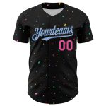 Personalized 3D Confetti Baseball Jersey Black Light Blue Pink Design Personalized Black Light Blue-Pink 3D Confetti Baseball