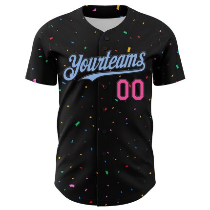 Personalized 3D Confetti Baseball Jersey Black Light Blue Pink Design Personalized Black Light Blue-Pink 3D Confetti Baseball