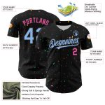 Personalized 3D Confetti Baseball Jersey Black Light Blue Pink Design Personalized Black Light Blue-Pink 3D Confetti Baseball