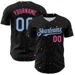 Personalized 3D Confetti Baseball Jersey Black Light Blue Pink Design Personalized Black Light Blue-Pink 3D Confetti Baseball