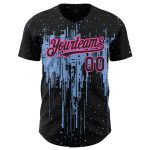 Personalized 3D Dripping Splatter Art Baseball Jersey in Black Light Blue and Pink Personalized Black Light Blue-Pink 3D