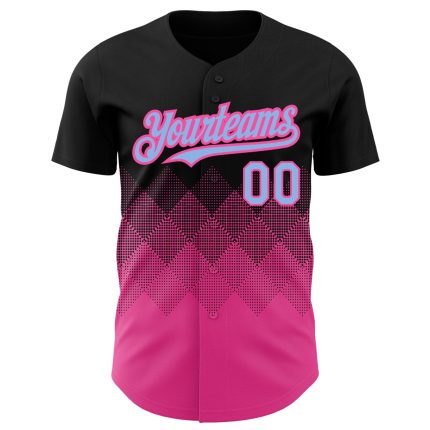 Custom 3D Gradient Black Light Blue Pink Square Shapes Baseball Jersey Personalized Black Light Blue-Pink 3D Gradient Square