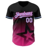 Personalized Twinkle Star Baseball Jersey in Black Light Blue-Pink 3D Gradient Style Personalized Black Light Blue-Pink 3D