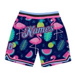 3D Hawaii Flamingo Basketball Shorts - Personalized Black Light Blue-Pink Athletic Wear Personalized Black Light Blue-Pink