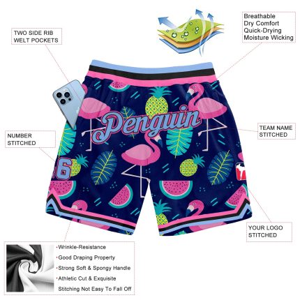 3D Hawaii Flamingo Basketball Shorts - Personalized Black Light Blue-Pink Athletic Wear Personalized Black Light Blue-Pink