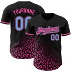 Personalized 3D Leopard Print Baseball Jersey in Black Light Blue-Pink Fade Fashion Design Personalized Black Light Blue-Pink
