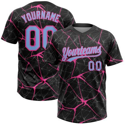 Custom Name & Number Personalized Black Light Blue-Pink 3D Pattern Unisex Softball Jersey - Team Apparel Personalized Black