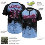 Custom Name Number Unisex Softball Jersey Abstract Splatter Black Light Blue-Pink 3D Pattern Grunge Design Personalized Black