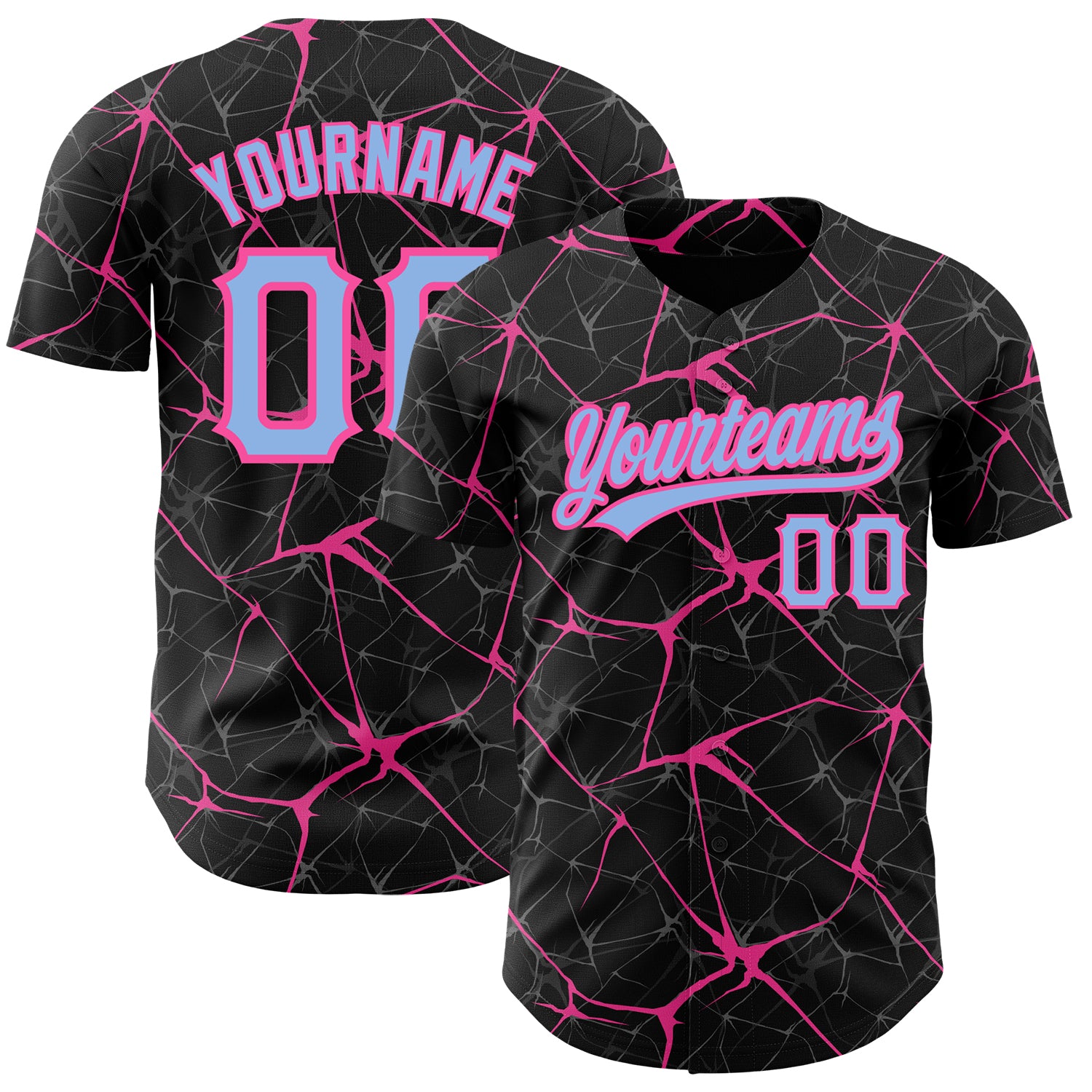 Custom Name and Number Baseball Jersey - Personalized Black Light Blue-Pink 3D Abstract Network Design Personalized Black