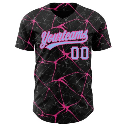 Custom Name and Number Baseball Jersey - Personalized Black Light Blue-Pink 3D Abstract Network Design Personalized Black