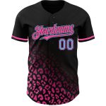 Custom Personalized Leopard Print Baseball Jersey with Black Light Blue-Pink 3D Pattern Design - Team Name & Number Personalized