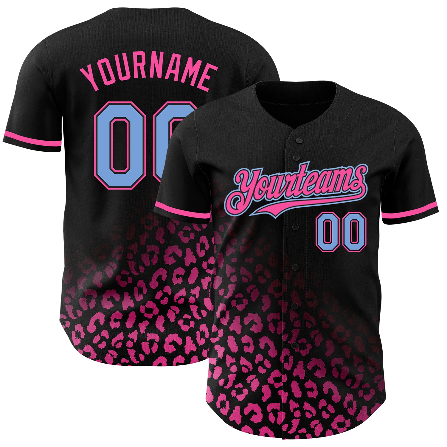 Custom Personalized Leopard Print Baseball Jersey with Black Light Blue-Pink 3D Pattern Design - Team Name & Number Personalized