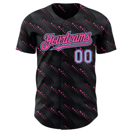 Personalized Black Light Blue Pink 3D Striped Baseball Jersey for Men and Women Personalized Black Light Blue-Pink 3D Slant