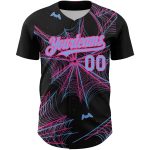 Custom 3D Spider Web Baseball Jersey in Black Light Blue-Pink Design Personalized Black Light Blue-Pink 3D Spider Web Baseball