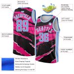 Personalized 3D Torn Paper Style Basketball Jersey in Black Light Blue-Pink Personalized Black Light Blue-Pink 3D Torn Paper