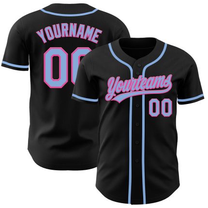 Customizable Black Light Blue Pink Baseball Jersey - Authentic Design Personalized Black Light Blue-Pink Authentic Baseball