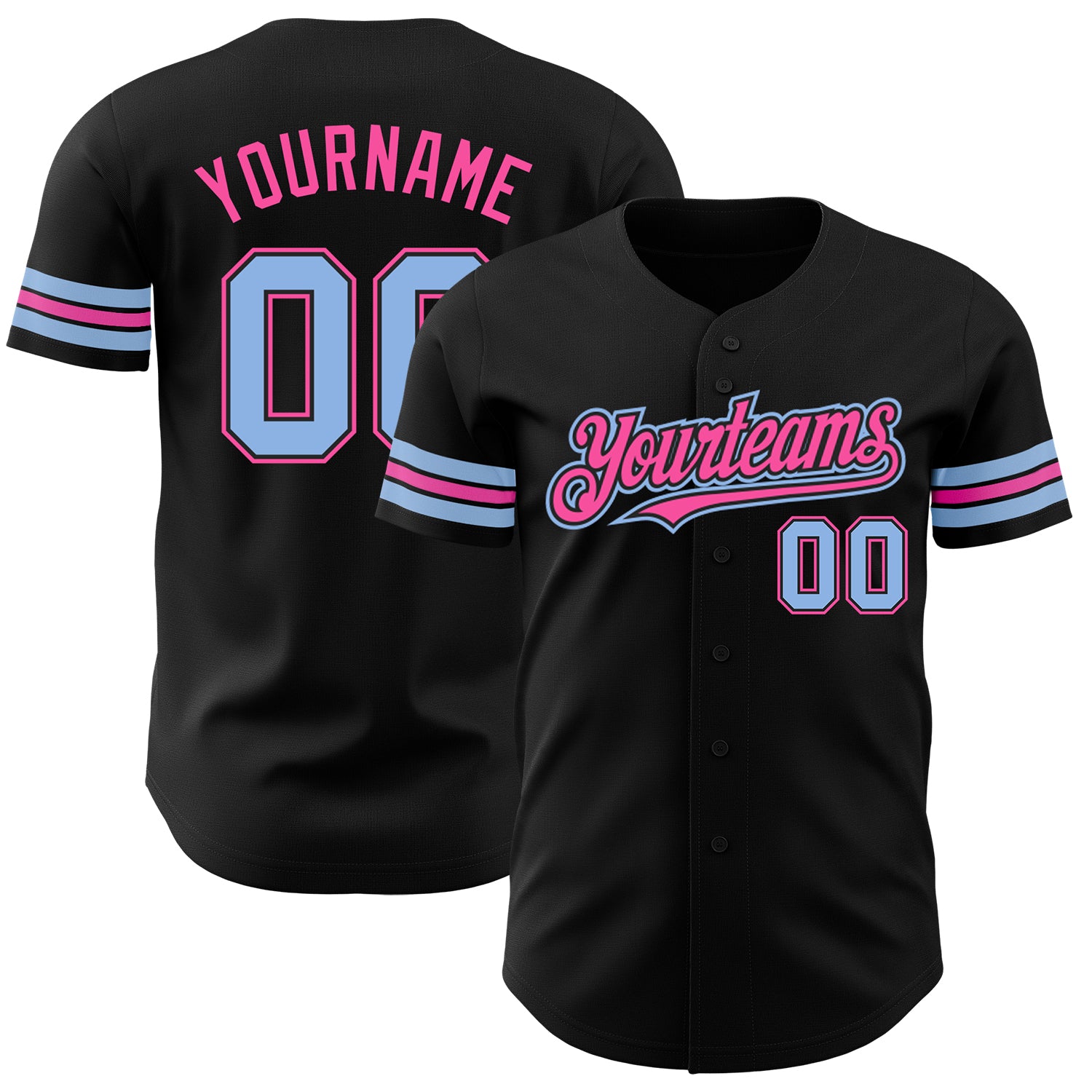 Custom Authentic Baseball Jersey with Personalized Name and Number - Black Light Blue Pink Personalized Black Light Blue-Pink