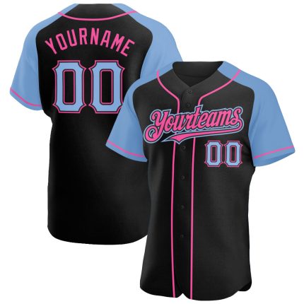 Custom Lightweight Black Blue Pink Baseball Jersey with Personalized Name and Number - Authentic Raglan Sleeves Personalized