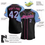 Custom Lightweight Black Blue Pink Baseball Jersey with Personalized Name and Number - Authentic Raglan Sleeves Personalized