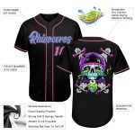 Custom Name and Number Personalized Black Light Blue-Pink Skull Baseball Jersey Fashion Personalized Black Light Blue-Pink