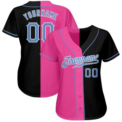 Custom Black Light Blue Pink Baseball Jersey with Personalized Name & Number - Authentic Split Fashion Design Personalized