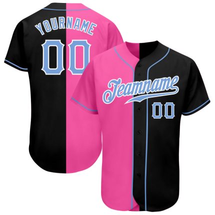 Custom Black Light Blue Pink Baseball Jersey with Personalized Name & Number - Authentic Split Fashion Design Personalized