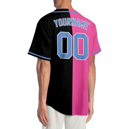Personalized Authentic Baseball Jersey - Black Light Blue Pink Split Design Personalized Black Light Blue-Pink Authentic