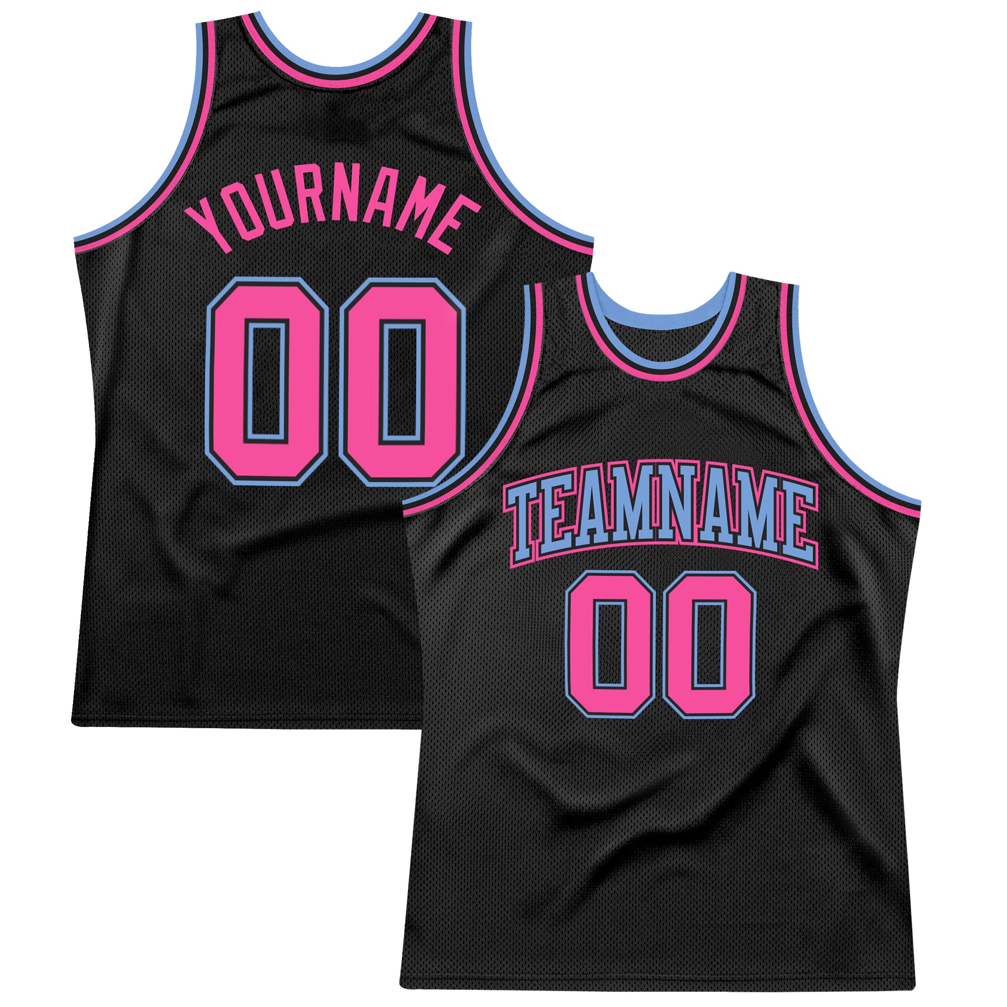 Personalized Authentic Black Light Blue-Pink Basketball Jersey - Throwback Style Personalized Black Light Blue-Pink Authentic