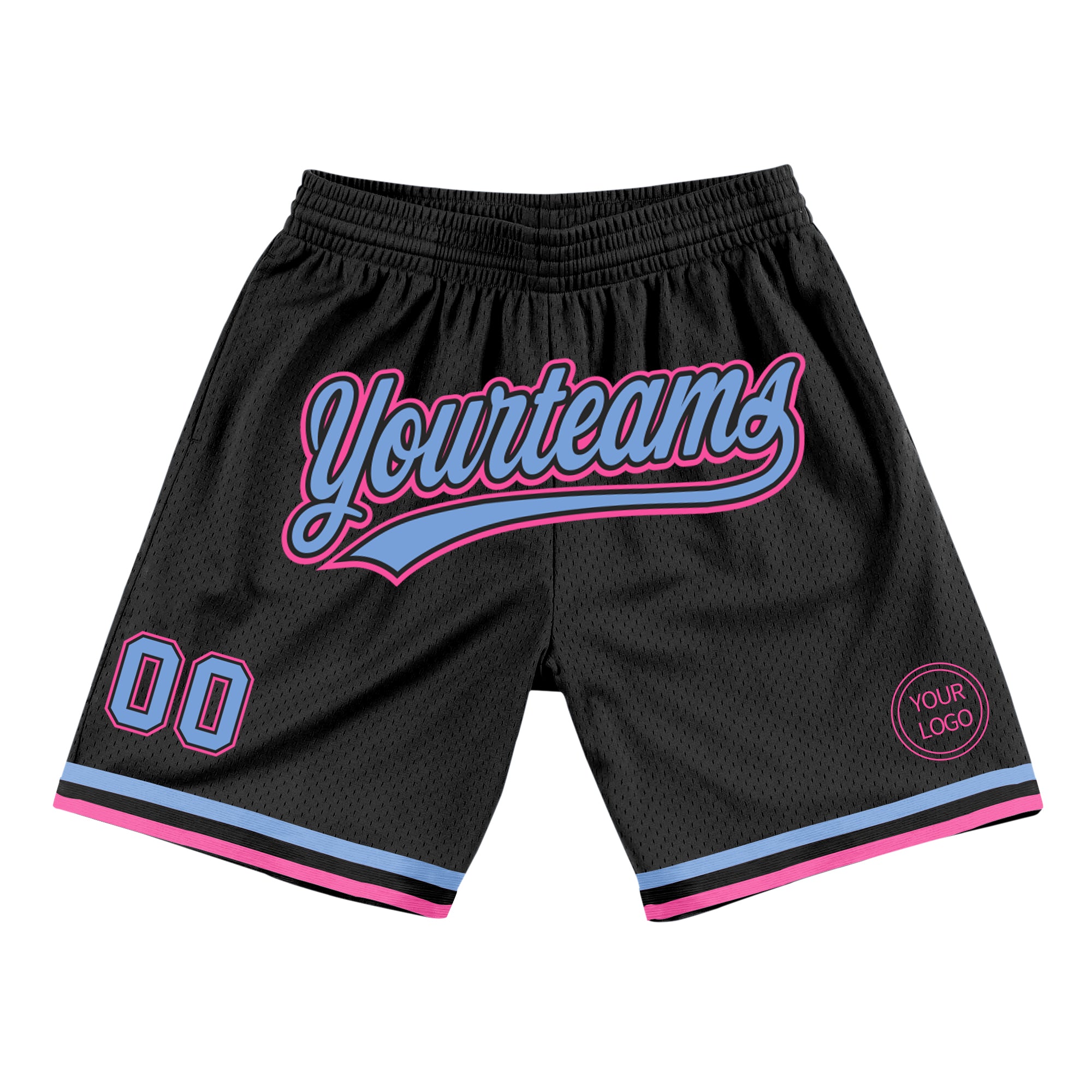 Personalized Black Light Blue Pink Basketball Shorts - Authentic Throwback Style Personalized Black Light Blue-Pink Authentic