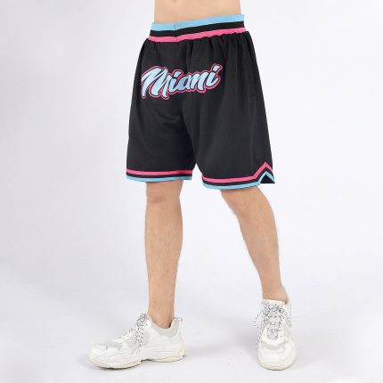 Custom Personalized Basketball Shorts Black Light Blue-Pink Authentic Throwback with Team Name and Number Personalized Black