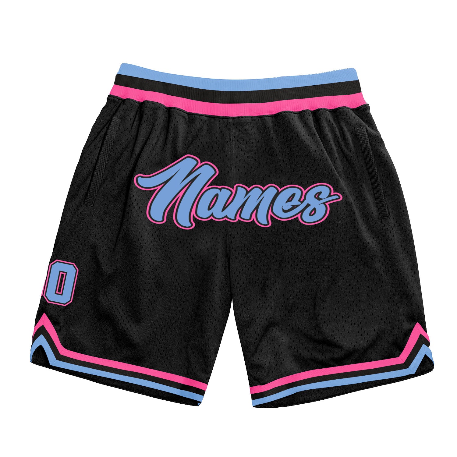 Custom Personalized Basketball Shorts Black Light Blue-Pink Authentic Throwback with Team Name and Number Personalized Black