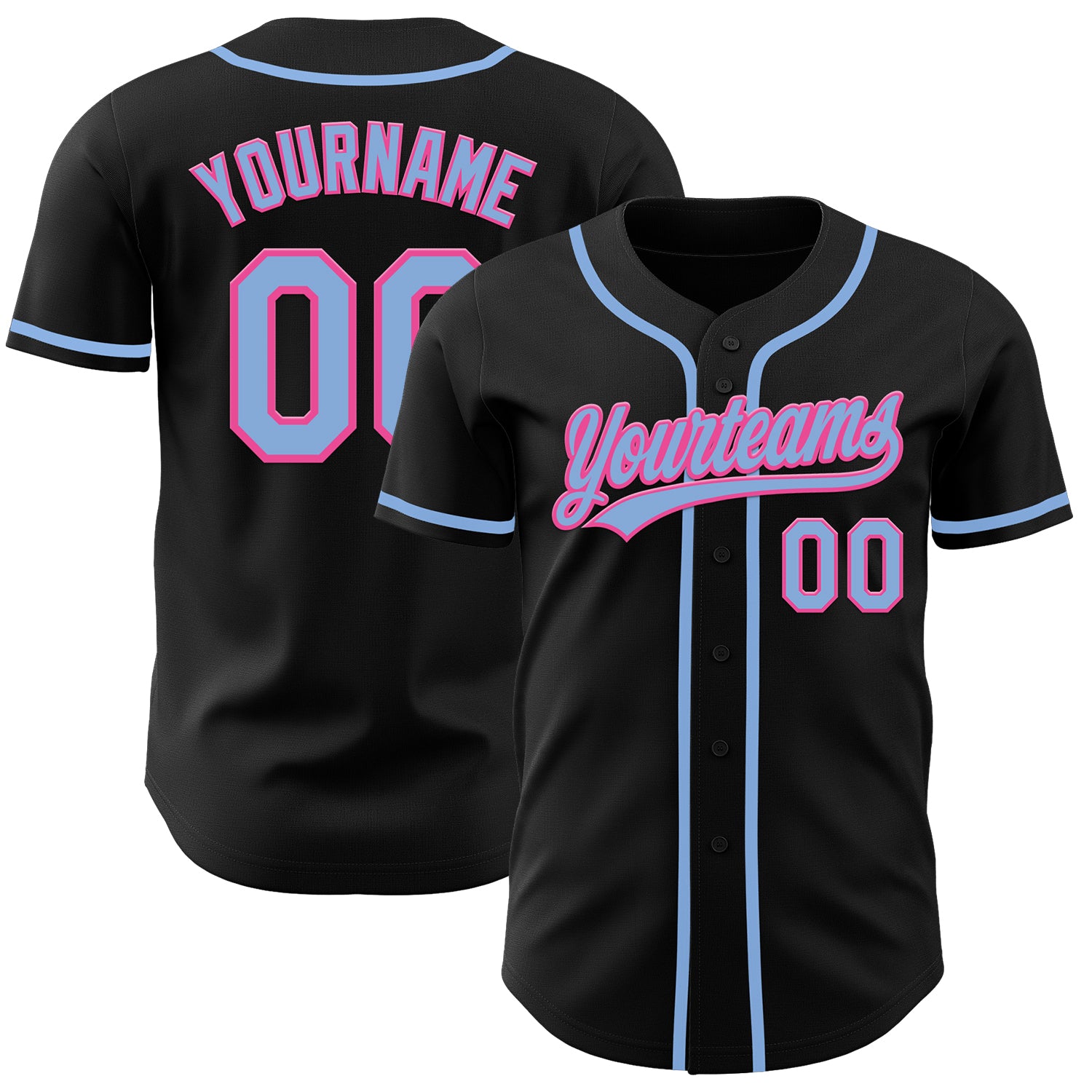Personalized Black Light Blue Pink Baseball Jersey for Men and Women Personalized Black Light Blue-Pink Baseball Jersey 2