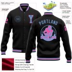 Personalized Varsity Letterman Jacket Black Light Blue Pink Full-Snap Bomber Personalized Black Light Blue-Pink Bomber Full-Snap