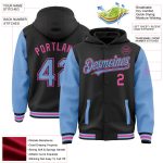 Personalized Bomber Hoodie Jacket Two Tone Light Blue Pink Varsity Letterman Custom Name Number Personalized Black Light