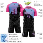 Personalized Soccer Uniform Jersey with Black Light Blue-Pink Curve Lines Design Personalized Black Light Blue-Pink Curve