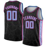 Custom Name Number Basketball Jersey - Personalized Black Light Blue-Pink Flowers Authentic City Edition Personalized Black
