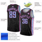Personalized Basketball Jersey City Edition - Black Light Blue Pink Flowers Design Personalized Black Light Blue-Pink Flowers