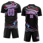 Personalized Soccer Uniform Jersey in Black Light Blue-Pink Fluid Shapes Design Personalized Black Light Blue-Pink Fluid