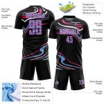 Personalized Soccer Uniform Jersey in Black Light Blue-Pink Fluid Shapes Design Personalized Black Light Blue-Pink Fluid