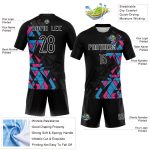 Custom Sublimation Volleyball Jersey with Name & Number - Personalized Black Light Blue-Pink Geometric Design Uniform Personalized