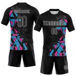 Custom Sublimation Volleyball Jersey with Name & Number - Personalized Black Light Blue-Pink Geometric Design Uniform Personalized