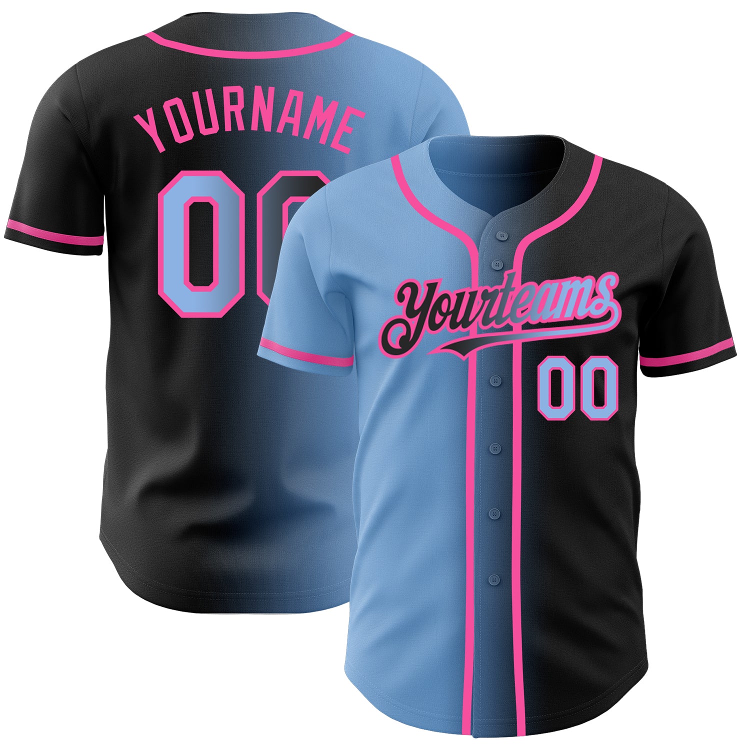 Personalized Gradient Black Light Blue Pink Fashion Baseball Jersey Personalized Black Light Blue-Pink Gradient Fashion Baseball