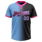 Personalized Unisex Softball Jersey Black Light Blue-Pink Gradient Two-Button Personalized Black Light Blue-Pink Gradient