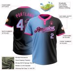 Personalized Unisex Softball Jersey Black Light Blue-Pink Gradient Two-Button Personalized Black Light Blue-Pink Gradient