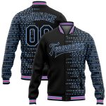 Personalized 3D Bomber Varsity Letterman Jacket in Black Light Blue-Pink Halftone Design Personalized Black Light Blue-Pink
