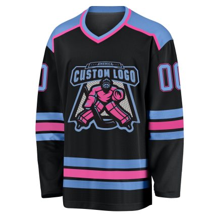 Personalized Hockey Jersey in Black Light Blue and Pink - Custom Team Apparel Personalized Black Light Blue-Pink Hockey Jersey