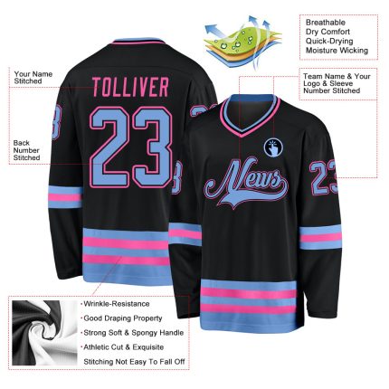 Personalized Black Light Blue Pink Hockey Jersey for Custom Sports Apparel Personalized Black Light Blue-Pink Hockey Jersey